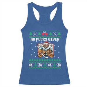 Ugly Christmas Sweater Beaver Ice Hockey Goalie Racerback Tank Top No Pucks Given TS12 Royal Blue Print Your Wear