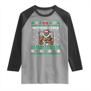 Ugly Christmas Sweater Beaver Ice Hockey Goalie Raglan Shirt No Pucks Given TS12 Sport Gray Black Print Your Wear