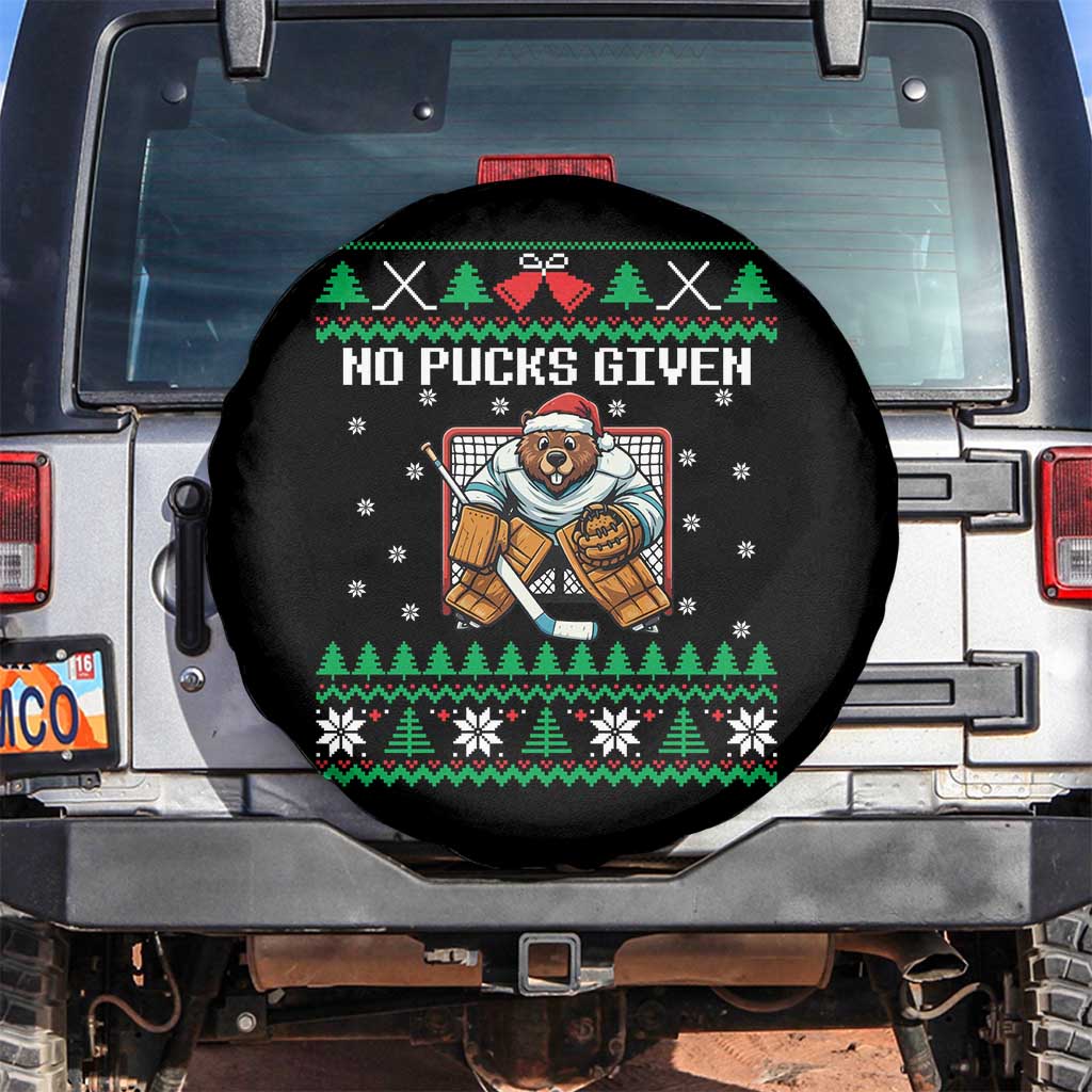 Ugly Christmas Sweater Beaver Ice Hockey Goalie Spare Tire Cover No Pucks Given TS12 No hole Black Print Your Wear