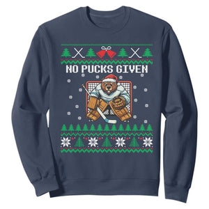 Ugly Christmas Sweater Beaver Ice Hockey Goalie Sweatshirt No Pucks Given TS12 Navy Print Your Wear