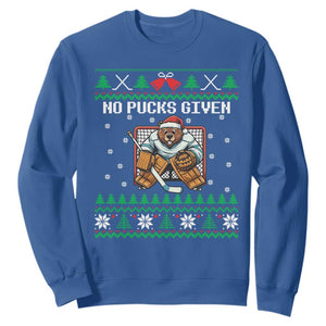 Ugly Christmas Sweater Beaver Ice Hockey Goalie Sweatshirt No Pucks Given TS12 Royal Blue Print Your Wear