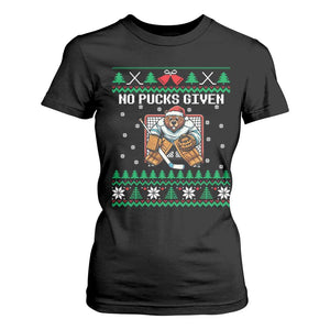 Ugly Christmas Sweater Beaver Ice Hockey Goalie T Shirt For Women No Pucks Given TS12 Black Print Your Wear