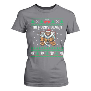 Ugly Christmas Sweater Beaver Ice Hockey Goalie T Shirt For Women No Pucks Given TS12 Charcoal Print Your Wear