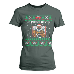 Ugly Christmas Sweater Beaver Ice Hockey Goalie T Shirt For Women No Pucks Given TS12 Dark Forest Green Print Your Wear