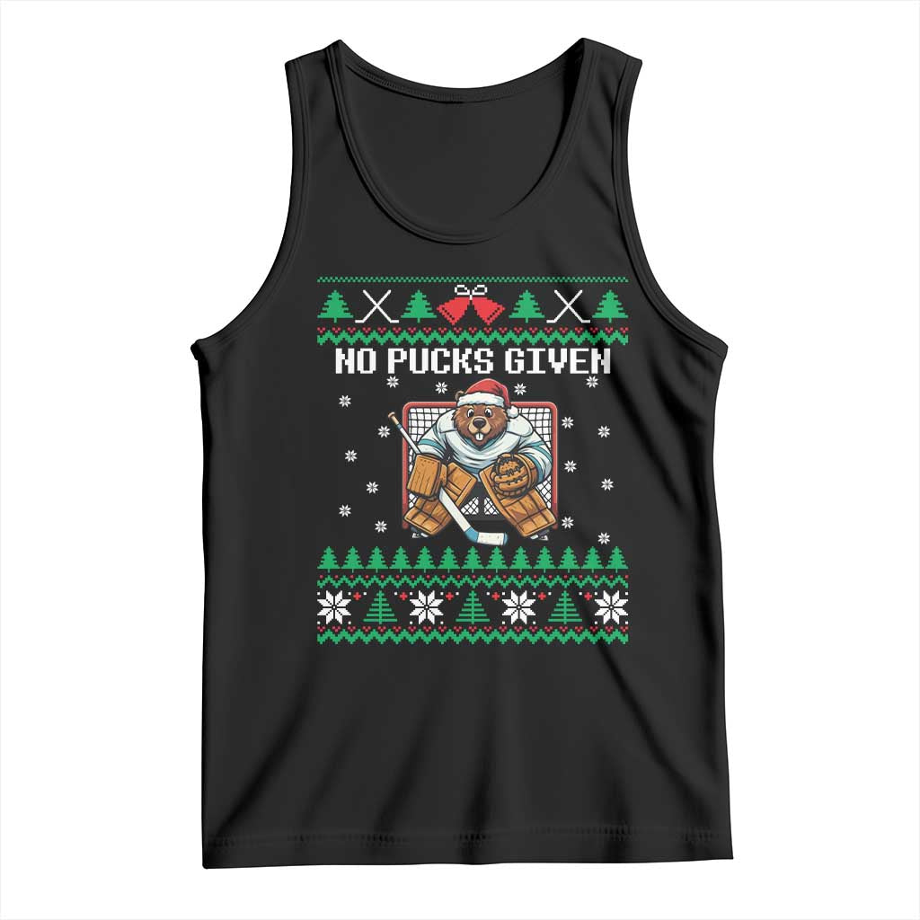Ugly Christmas Sweater Beaver Ice Hockey Goalie Tank Top No Pucks Given TS12 Black Print Your Wear