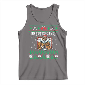 Ugly Christmas Sweater Beaver Ice Hockey Goalie Tank Top No Pucks Given TS12 Deep Heather Print Your Wear