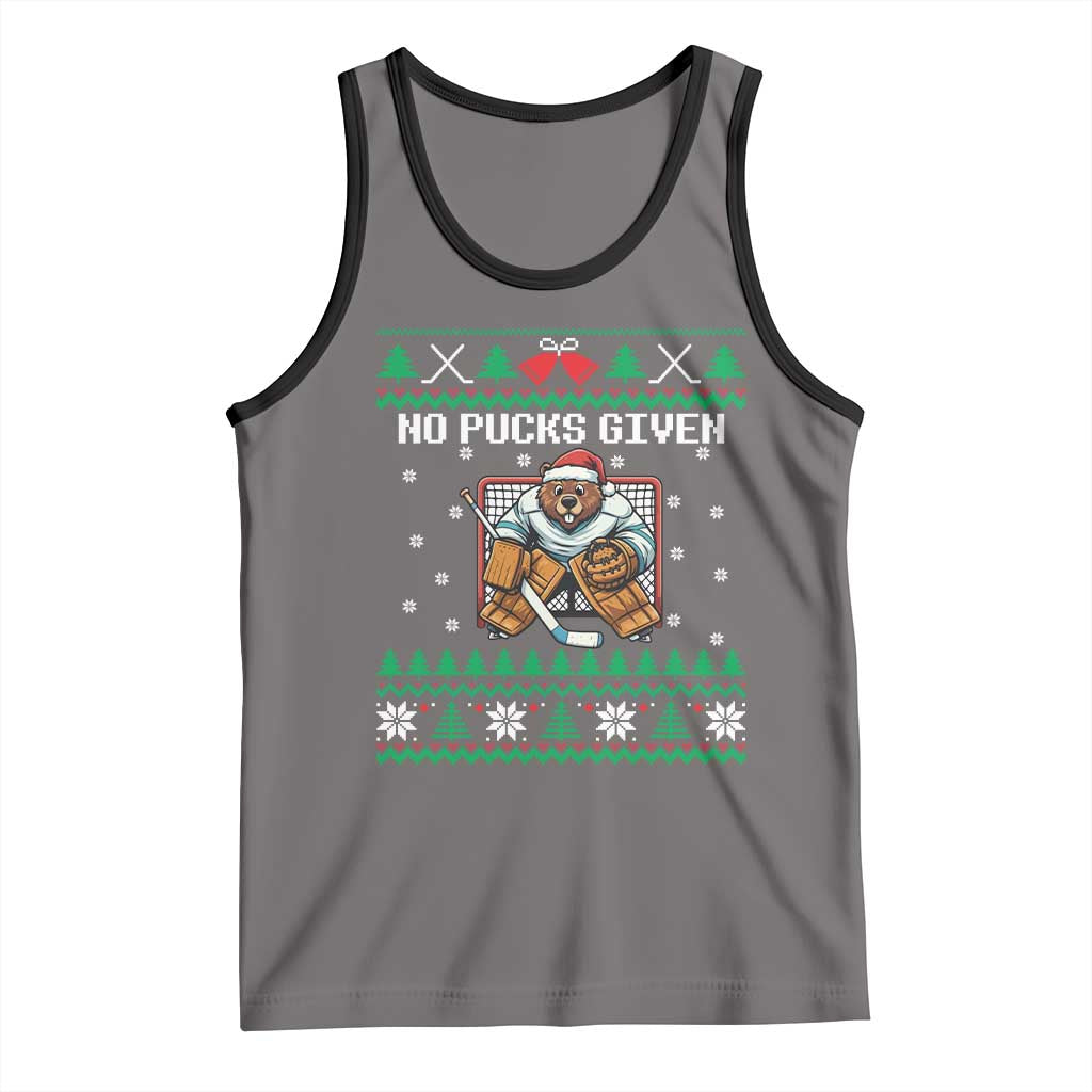 Ugly Christmas Sweater Beaver Ice Hockey Goalie Tank Top No Pucks Given TS12 Deep Heather Black Print Your Wear