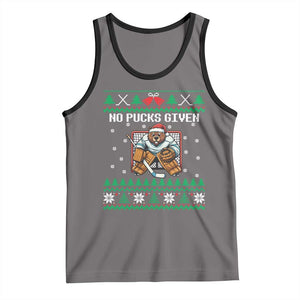 Ugly Christmas Sweater Beaver Ice Hockey Goalie Tank Top No Pucks Given TS12 Deep Heather Black Print Your Wear