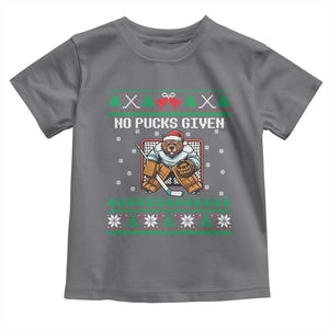 Ugly Christmas Sweater Beaver Ice Hockey Goalie Toddler T Shirt No Pucks Given TS12 Charcoal Print Your Wear