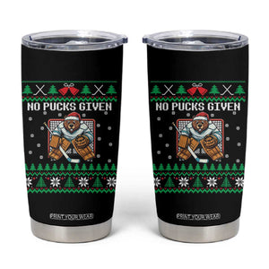 Ugly Christmas Sweater Beaver Ice Hockey Goalie Tumbler Cup No Pucks Given TS12 Black Print Your Wear