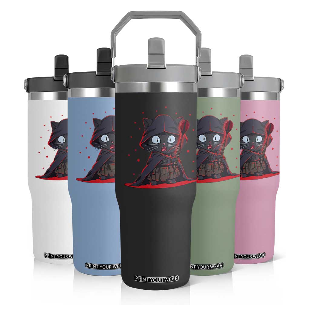 Funny Cat Vader Kitten Playing Darts Flip Straw Tumbler Space Scifi Dartist Gift TS12 Print Your Wear