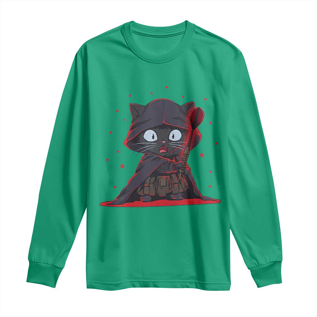 Funny Cat Vader Kitten Playing Darts Long Sleeve Shirt Space Scifi Dartist Gift TS12 Irish Green Print Your Wear