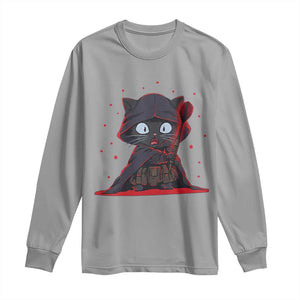 Funny Cat Vader Kitten Playing Darts Long Sleeve Shirt Space Scifi Dartist Gift TS12 Sport Gray Print Your Wear