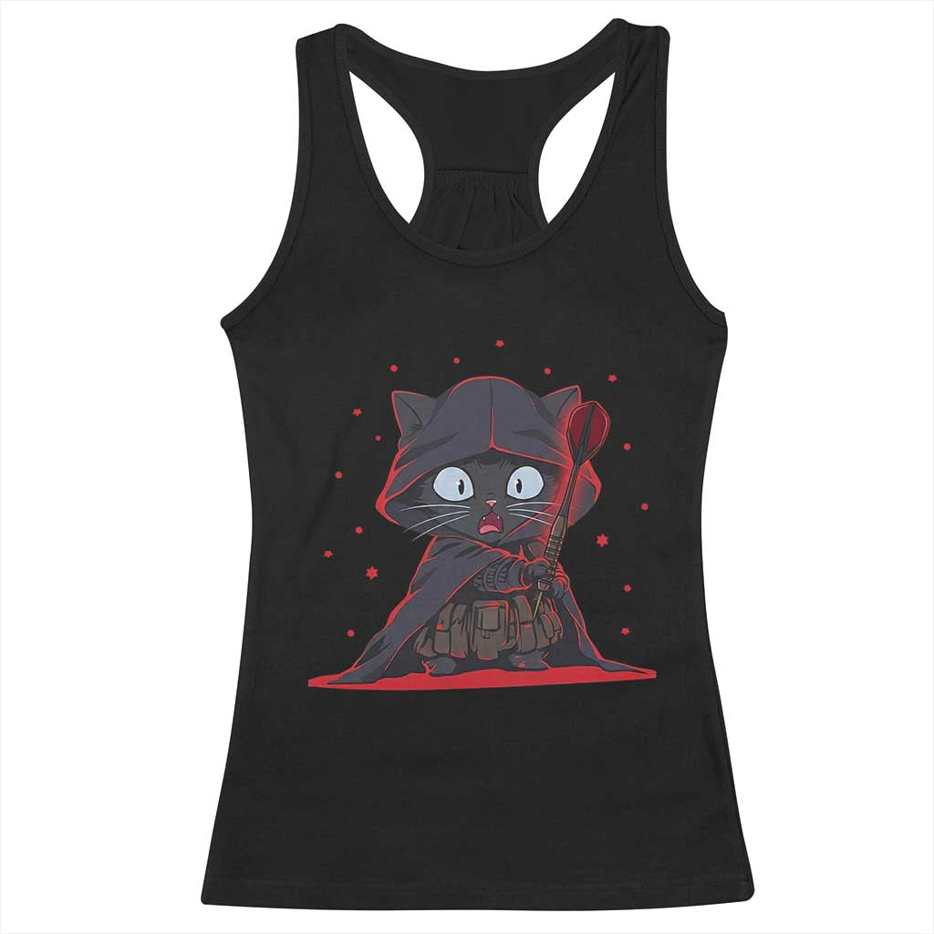 Funny Cat Vader Kitten Playing Darts Racerback Tank Top Space Scifi Dartist Gift TS12 Black Print Your Wear