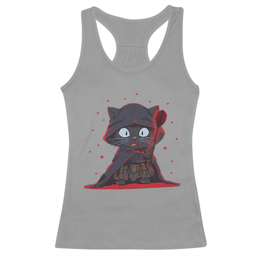 Funny Cat Vader Kitten Playing Darts Racerback Tank Top Space Scifi Dartist Gift TS12 Sport Gray Print Your Wear