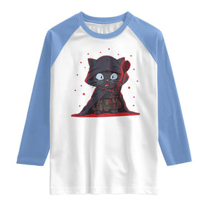 Funny Cat Vader Kitten Playing Darts Raglan Shirt Space Scifi Dartist Gift TS12 White Carolina Blue Print Your Wear