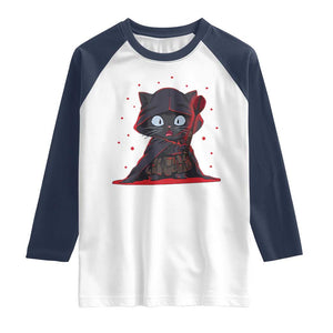 Funny Cat Vader Kitten Playing Darts Raglan Shirt Space Scifi Dartist Gift TS12 White Navy Print Your Wear