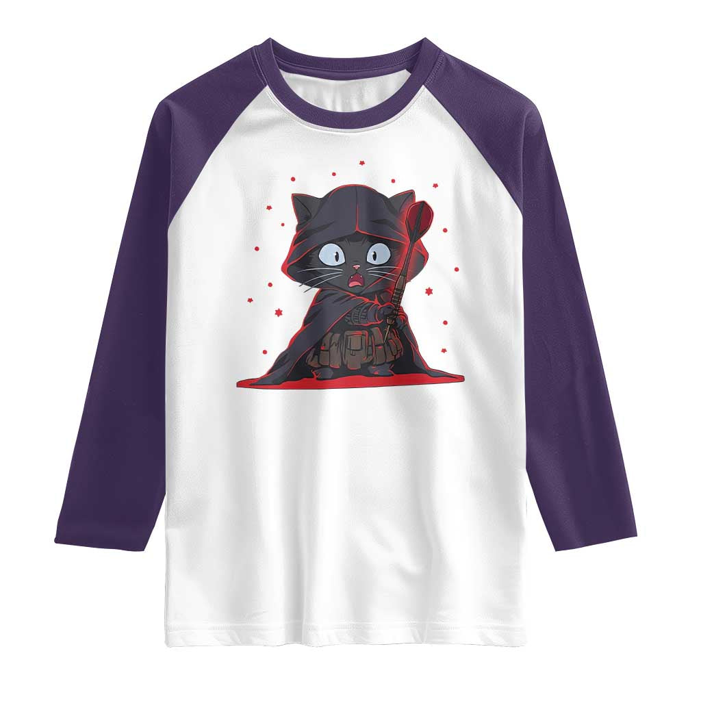 Funny Cat Vader Kitten Playing Darts Raglan Shirt Space Scifi Dartist Gift TS12 White Purple Print Your Wear