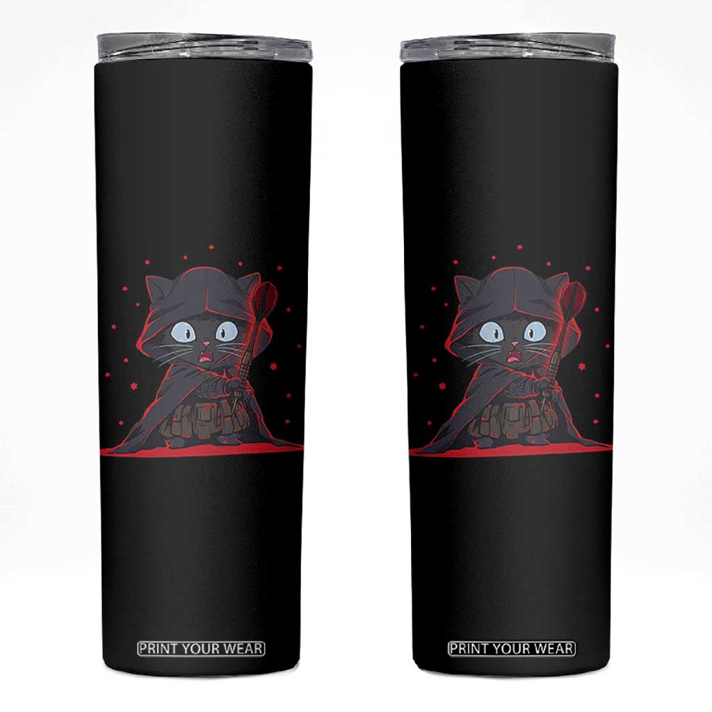 Funny Cat Vader Kitten Playing Darts Skinny Tumbler Space Scifi Dartist Gift TS12 Black Print Your Wear