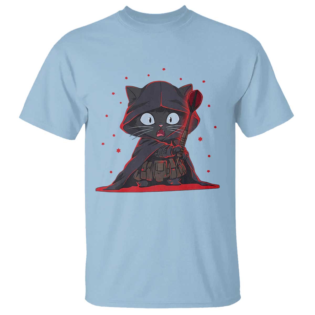 Funny Cat Vader Kitten Playing Darts T Shirt Space Scifi Dartist Gift TS12 Light Blue Print Your Wear