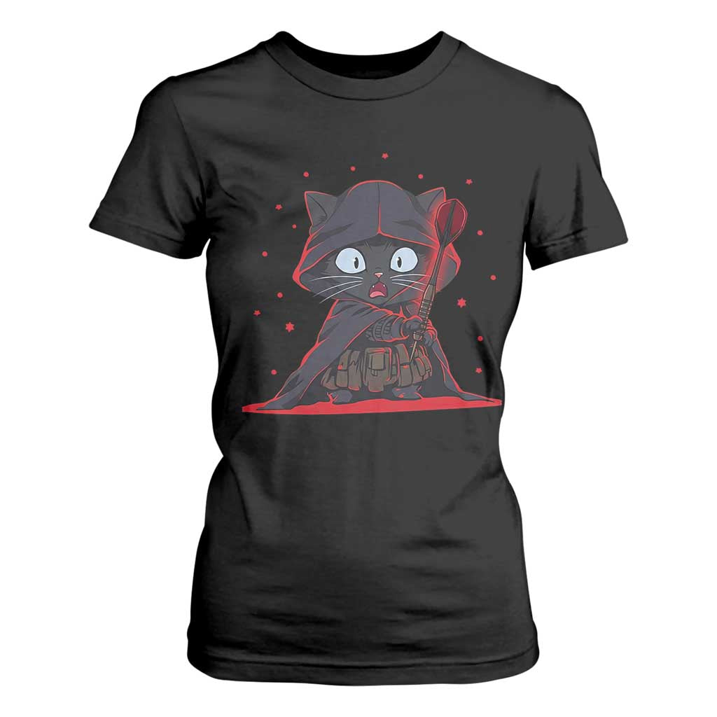Funny Cat Vader Kitten Playing Darts T Shirt For Women Space Scifi Dartist Gift TS12 Black Print Your Wear