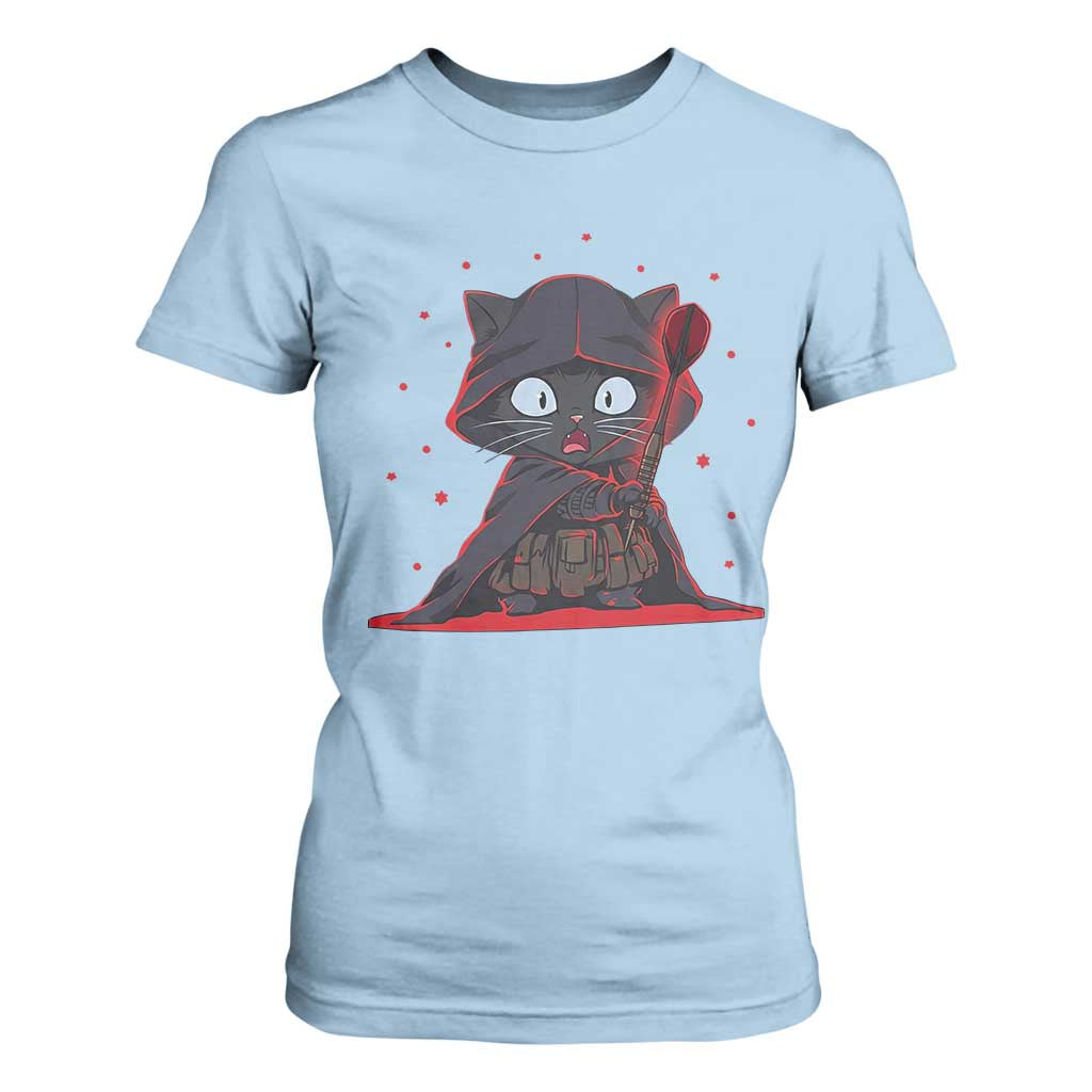 Funny Cat Vader Kitten Playing Darts T Shirt For Women Space Scifi Dartist Gift TS12 Light Blue Print Your Wear
