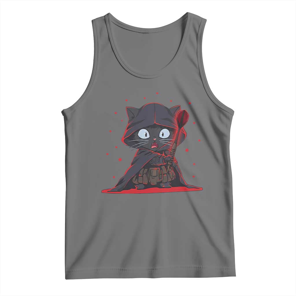 Funny Cat Vader Kitten Playing Darts Tank Top Space Scifi Dartist Gift TS12 Black Heather Print Your Wear