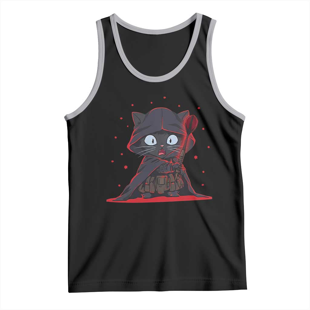 Funny Cat Vader Kitten Playing Darts Tank Top Space Scifi Dartist Gift TS12 Black Athletic Heather Print Your Wear