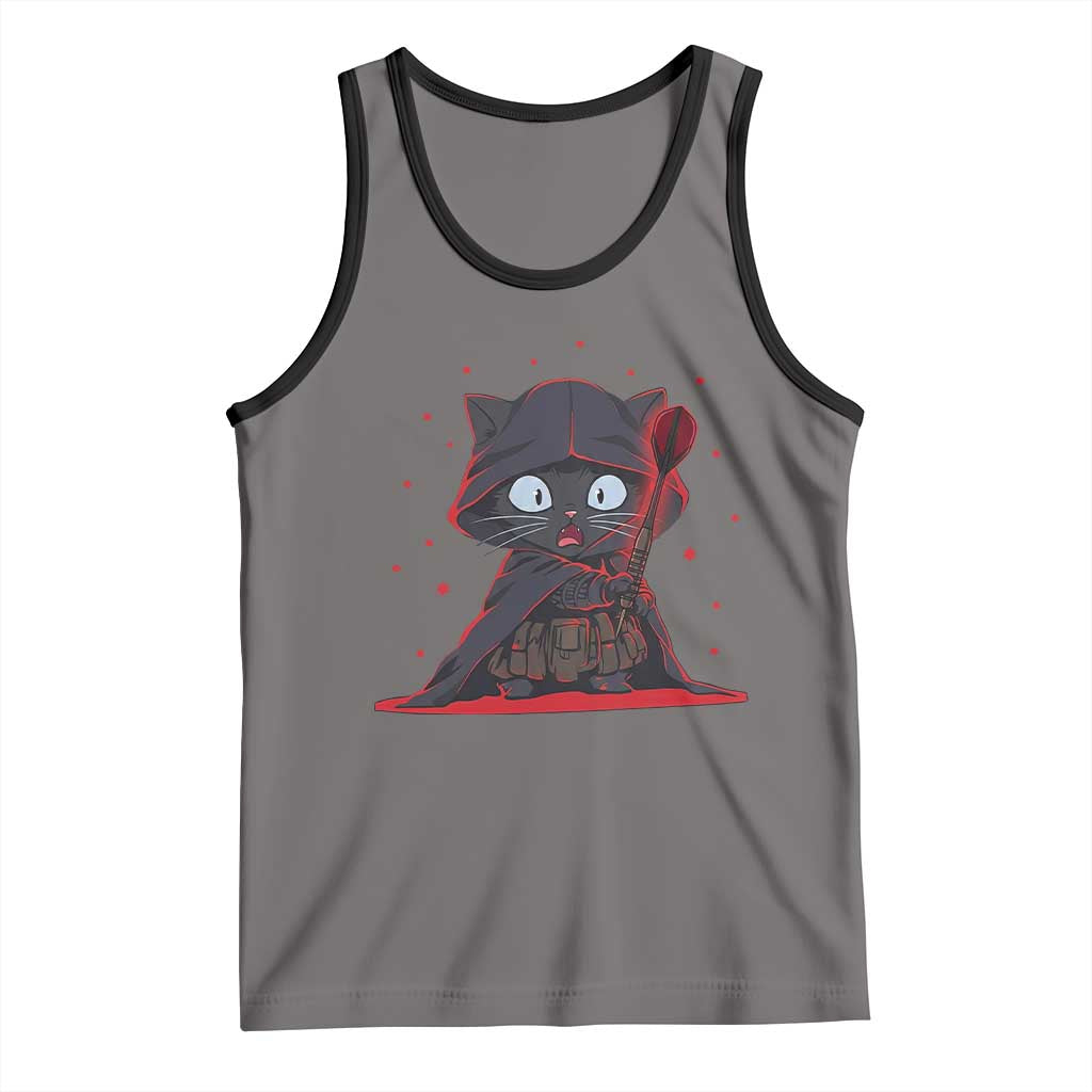 Funny Cat Vader Kitten Playing Darts Tank Top Space Scifi Dartist Gift TS12 Deep Heather Black Print Your Wear
