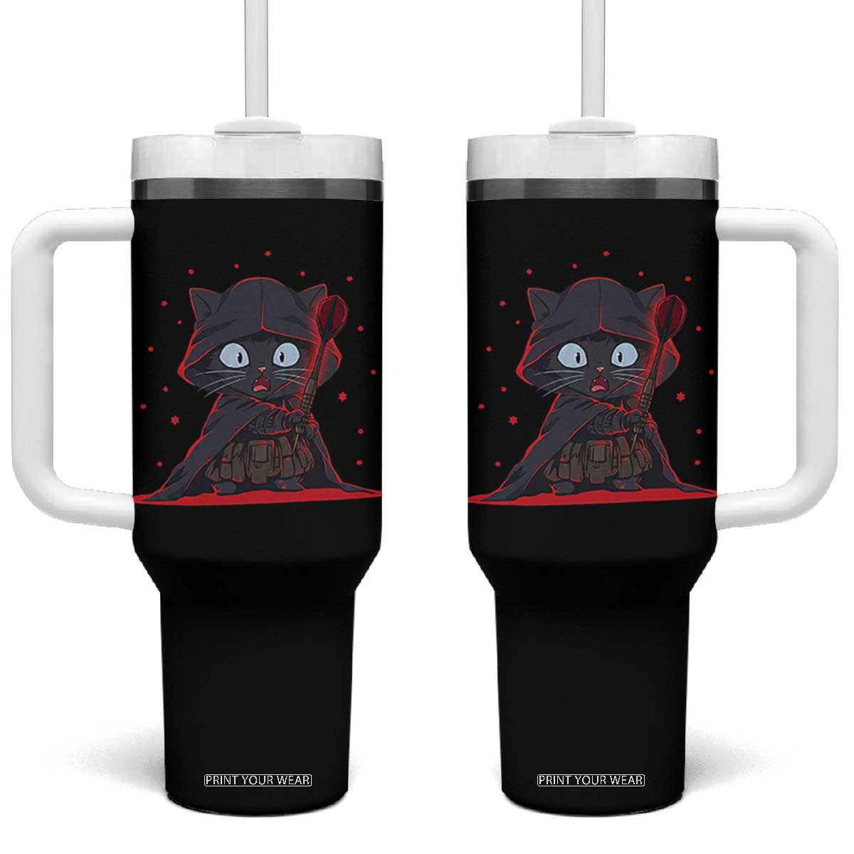 Funny Cat Vader Kitten Playing Darts Tumbler With Handle Space Scifi Dartist Gift TS12 One Size: 40 oz Black Print Your Wear