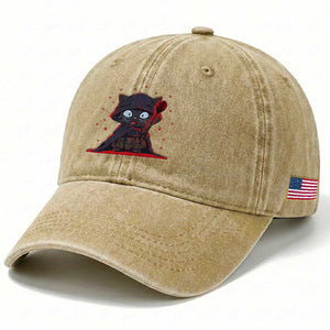 Funny Cat Vader Kitten Playing Darts Washed Cotton Baseball Cap Space Scifi Dartist Gift TS12 Print Your Wear