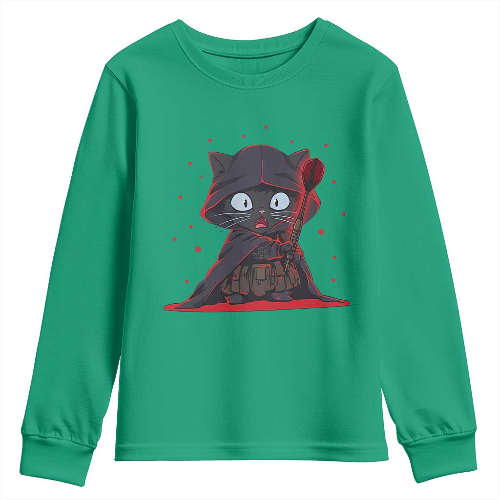 Funny Cat Vader Kitten Playing Darts Youth Sweatshirt Space Scifi Dartist Gift TS12 Irish Green Print Your Wear