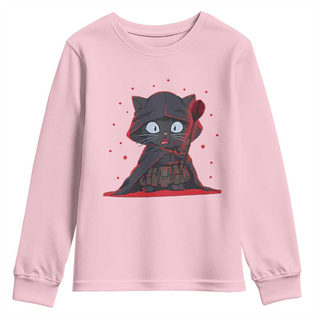 Funny Cat Vader Kitten Playing Darts Youth Sweatshirt Space Scifi Dartist Gift TS12 Light Pink Print Your Wear