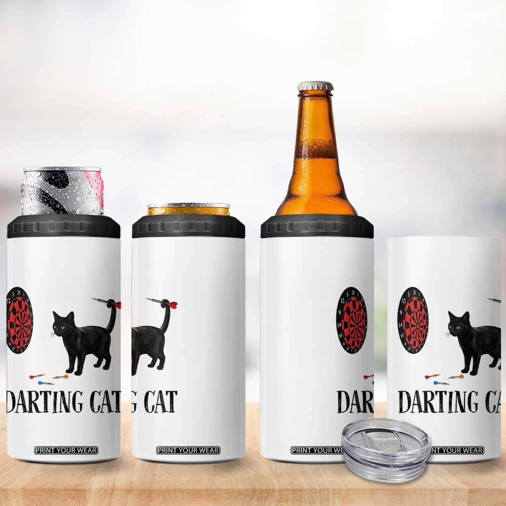 Funny Black Cat Darts Player 4 in 1 Can Cooler Tumbler Darting Cat Dartist Gift TS12 Print Your Wear
