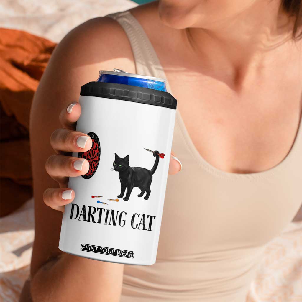 Funny Black Cat Darts Player 4 in 1 Can Cooler Tumbler Darting Cat Dartist Gift TS12 Print Your Wear