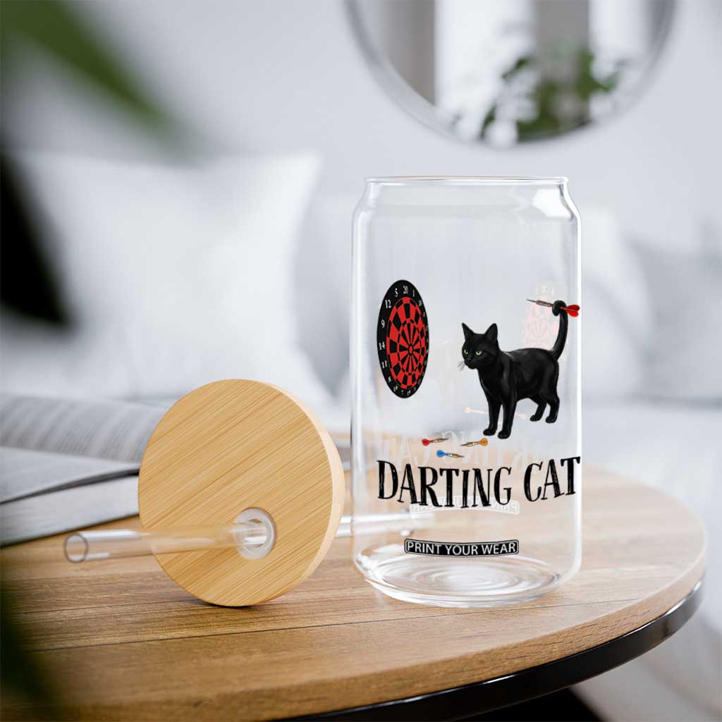 Funny Black Cat Darts Player Glass Can Darting Cat Dartist Gift TS12 Print Your Wear