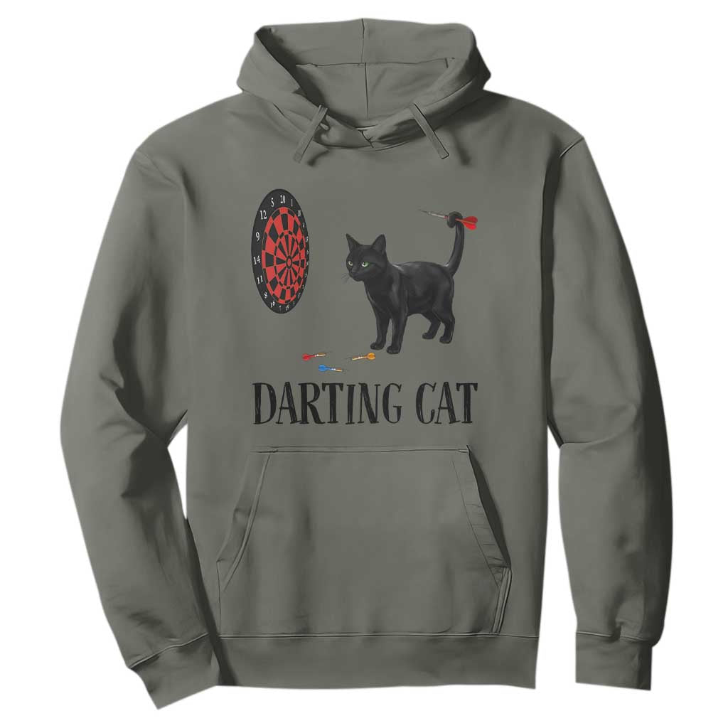Funny Black Cat Darts Player Hoodie Darting Cat Dartist Gift TS12 Military Green Print Your Wear