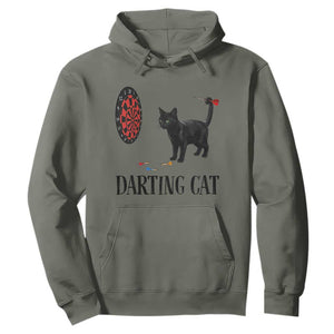 Funny Black Cat Darts Player Hoodie Darting Cat Dartist Gift TS12 Military Green Print Your Wear