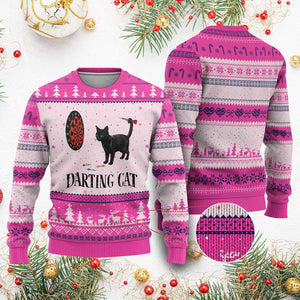 Funny Black Cat Darts Player Ugly Christmas Sweater Darting Cat Dartist Gift TS12 Hot Pink Print Your Wear