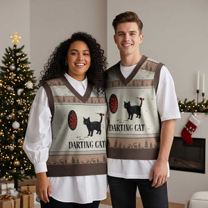 Funny Black Cat Darts Player V-Neck Knit Sweater Vest Darting Cat Dartist Gift TS12 Mocha Mousse Print Your Wear