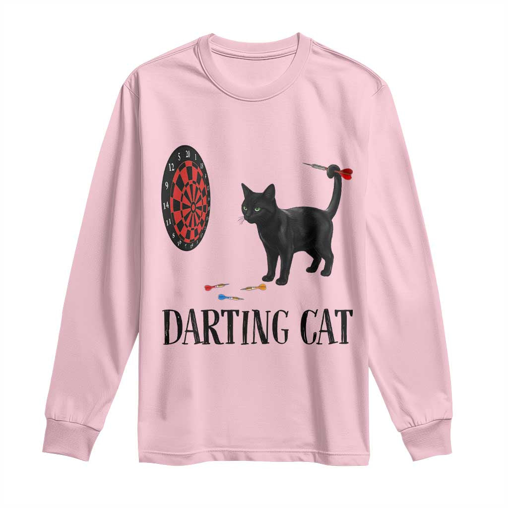Funny Black Cat Darts Player Long Sleeve Shirt Darting Cat Dartist Gift TS12 Light Pink Print Your Wear