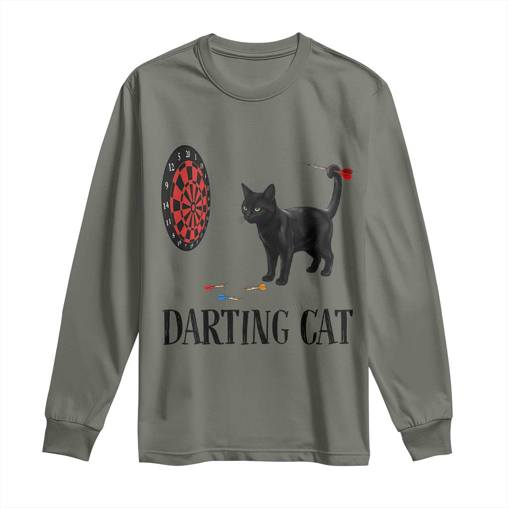Funny Black Cat Darts Player Long Sleeve Shirt Darting Cat Dartist Gift TS12 Military Green Print Your Wear