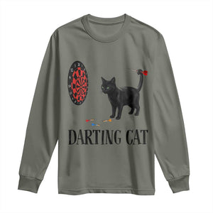 Funny Black Cat Darts Player Long Sleeve Shirt Darting Cat Dartist Gift TS12 Military Green Print Your Wear