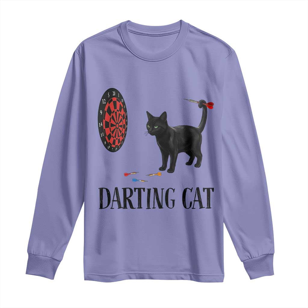 Funny Black Cat Darts Player Long Sleeve Shirt Darting Cat Dartist Gift TS12 Violet Print Your Wear