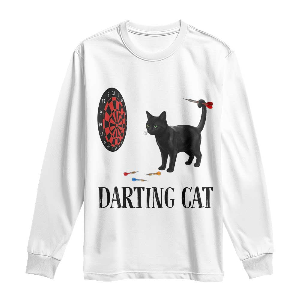 Funny Black Cat Darts Player Long Sleeve Shirt Darting Cat Dartist Gift TS12 White Print Your Wear
