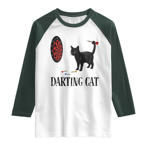Funny Black Cat Darts Player Raglan Shirt Darting Cat Dartist Gift TS12 White Dark Forest Green Print Your Wear