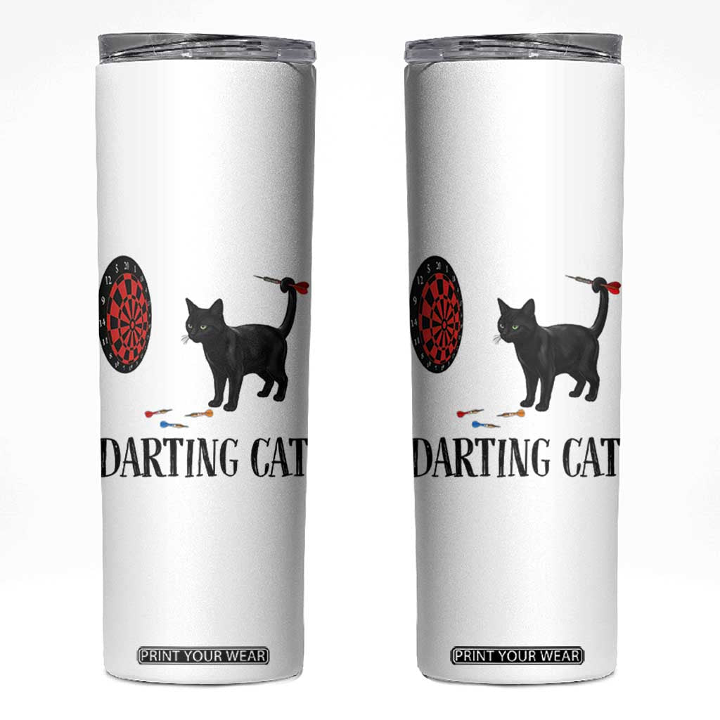Funny Black Cat Darts Player Skinny Tumbler Darting Cat Dartist Gift TS12 White Print Your Wear