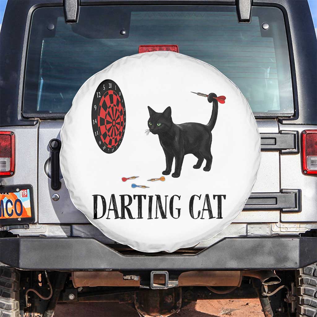 Funny Black Cat Darts Player Spare Tire Cover Darting Cat Dartist Gift TS12 No hole White Print Your Wear
