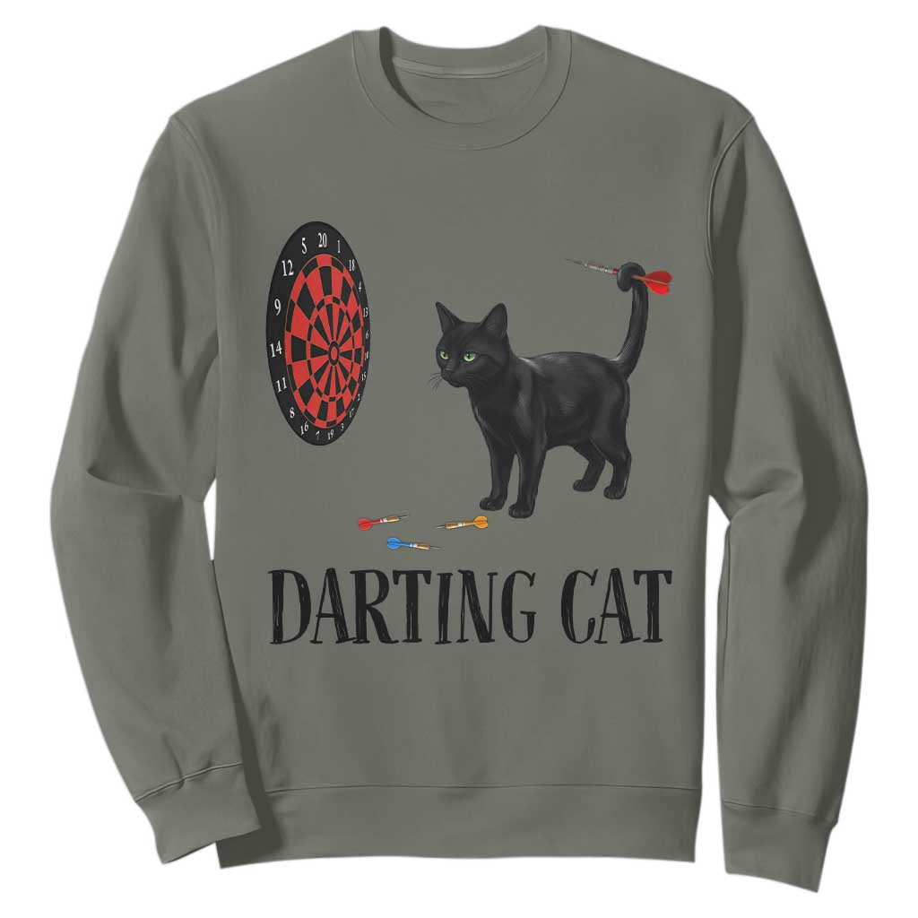 Funny Black Cat Darts Player Sweatshirt Darting Cat Dartist Gift TS12 Military Green Print Your Wear