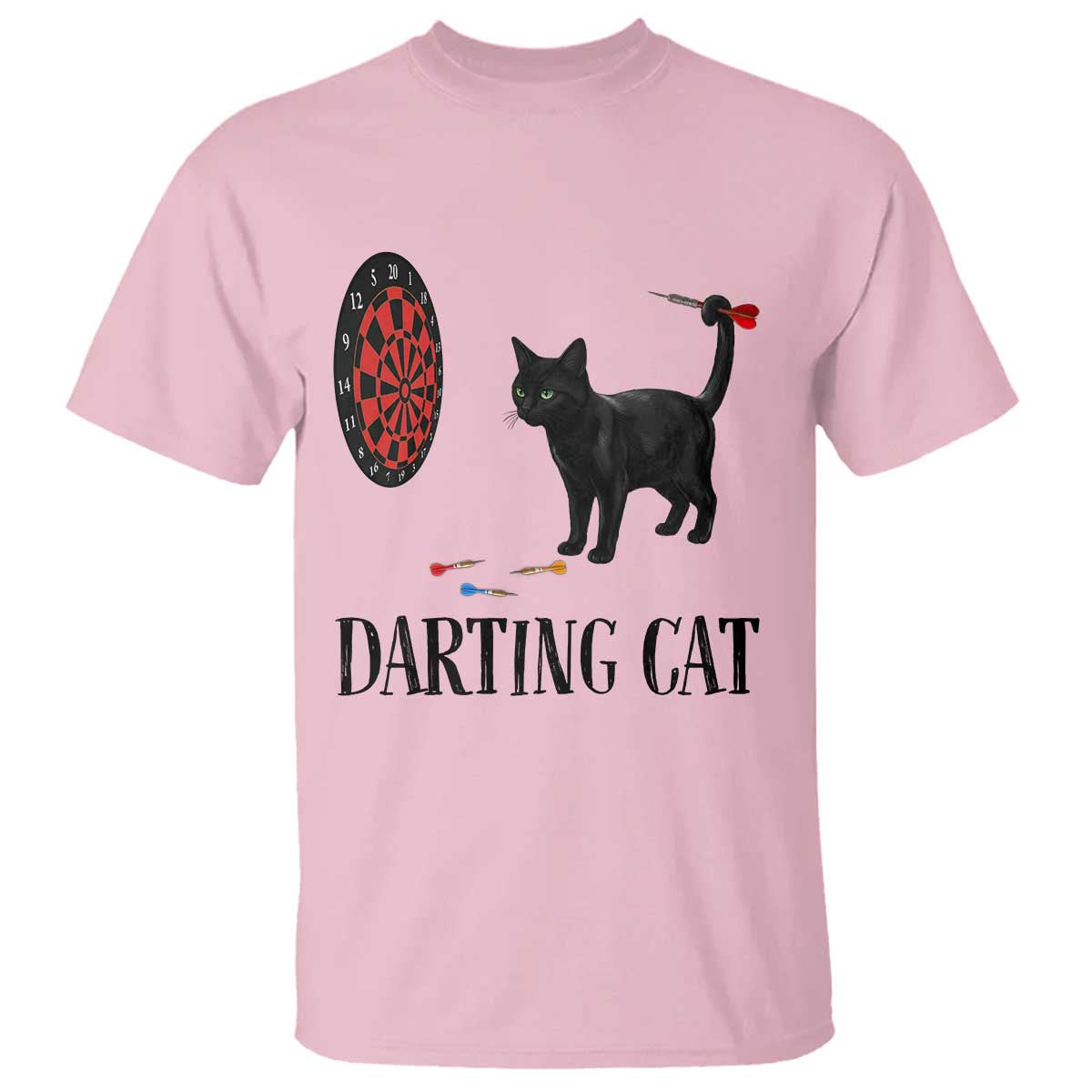 Funny Black Cat Darts Player T Shirt Darting Cat Dartist Gift TS12 Light Pink Print Your Wear